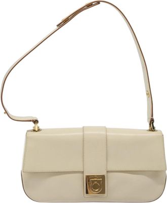 Ferragamo Gancini Handbag Leather Beige Leather Handbag (Pre-Owned)