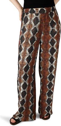Steve Madden Moxie Snakeskin Print Side Stripe Wide Leg Pants in Bronze at Nordstrom, Size X-Small