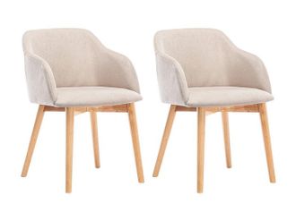 Vente-Unique Juego de 2 sillas - Tela y hevea - Beige - JELISA