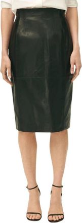 Brooks Brothers High-Waisted Leren Kokerrok - Dames - Leren & Su&egrave;de rokken - Zwart - 2XS - Leer - Rokken