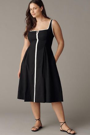 Maeve The Arlette Square-Neck Piped Midi Dress by Maeve