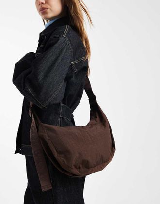 Baggu Borsa a mezzaluna media in nylon color caff&egrave;-Marrone