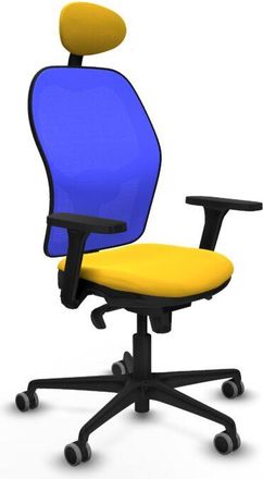 Piqueras y Crespo Piqueras Y Crespo - Jorquera Sincro Malla Azul Similpiel Amarillo Brazos 3d Base Nailon Cabecero Fijo Ruedas 65mm Engomada