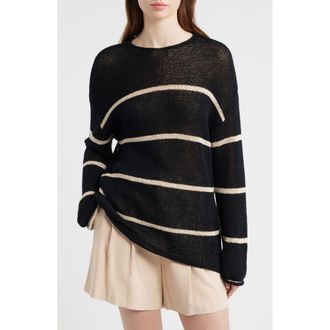 Rails Evangeline Stripe Cotton & Linen Blend Sweater in Black Linen Stripe at Nordstrom, Size Xx-Small