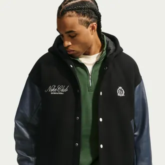 Nike Mens Club Wool Varsity Jacket in Black | IQ0622-010