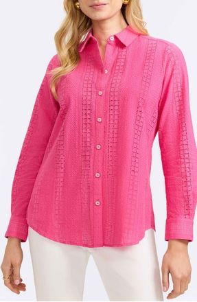 Foxcroft Zoey Mixed Stitch Button-Up Shirt in Pink Flambe at Nordstrom, Size 12