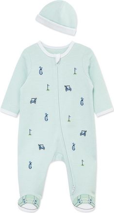 Little Me Golf Cotton Footie & Hat Set in Green at Nordstrom, Size Newborn