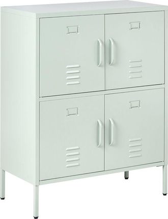 Beliani Sideboard Mint Green Iron 4 Doors Cabinet for Documents Home Office HOLBECK