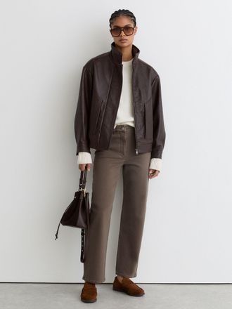 Reiss Mocha Brown Mid-rise Straight-leg Jeans, 28L