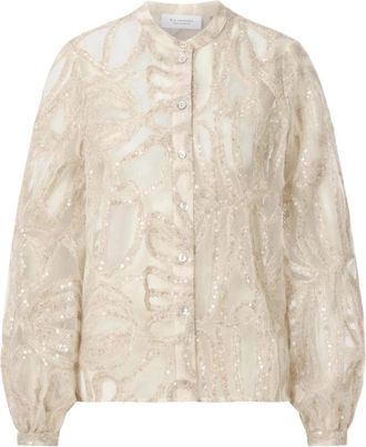 Rich & Royal Blouse van Glanzende Wol Chiffon - Dames - Blouses - Wit - S - Wol - Overhemden