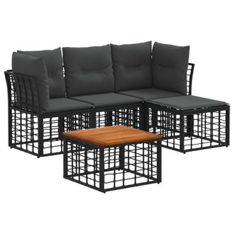 vidaXL Conjunto De Sof&aacute;s De Exterior 5 Pcs Negro Y Gris Oscuro Vidaxl