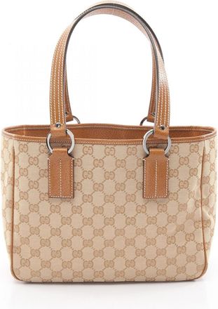 Gucci Beige Brown Canvas Leather Tote Bag (Pre-Owned)