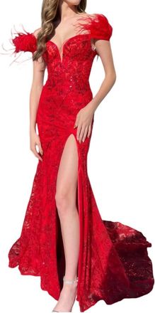 Sherri Hill Sequin Leaf Lace Embroidered Gown