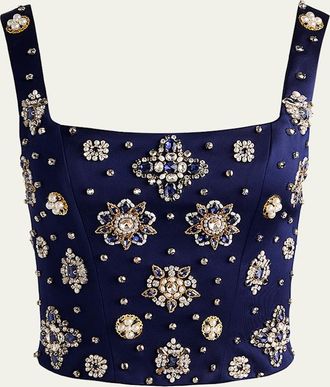 Alice & Olivia Lilianna Embellished Satin Corset Top