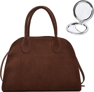 Generic Women bag WomenS Suede Handbag Fashion Retro Shoulder Bag Casual Office Handbag, Brown-a