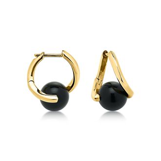 Ross-Simons Black Agate Bead Twisted Earrings in 18kt Gold Over Sterling