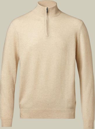 CHARLES TYRWHITT Pure Cashmere Zip Neck Jumper - Cream Size Large by Charles Tyrwhitt