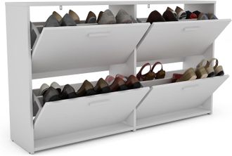 Costway Costway - Zapatero Con 2 Niveles, Organizador Con 4 Puertas Abatibles, Zapatero Estrecho (blanco)