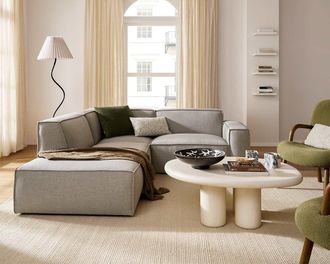 Castlery Jonathan Side Chaise Sectional Sofa Left Facing, Performance Twill Dove Grey, Modular, Low-Profile for Castlery