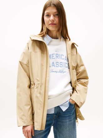 Tommy Hilfiger Windbreaker TOMMY HILFIGER COTTON NYLON REG PARKA, Damen, Gr. XXL (44), beige (country ivory), Web, Obermaterial: 64% Baumwolle, 36% Polyamid, unifarb