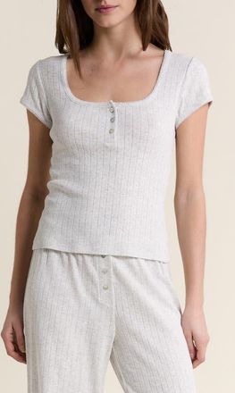 Etam Katell Pointelle Cotton Pajama Top in Grey at Nordstrom, Size X-Small