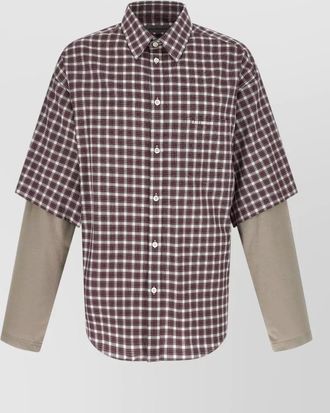 Balenciaga checkered shirt layered sleeves button collar pocket