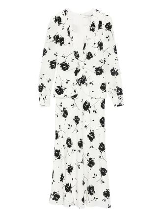 Alessandra Rich rose-print button-detail midi dress - women - Polyester/Silk - 44 - White