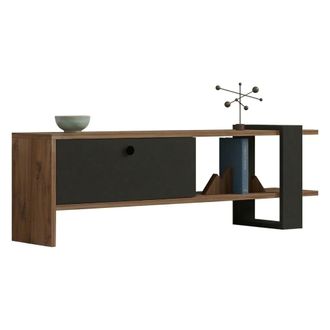 Dmora Mueble Para Tv Taurasi, Una Puerta, Apertura Abatible, 2 Compartimentos, 120x25x37h Cm Negro Antracita