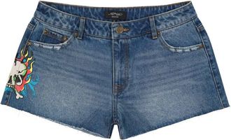 Ed Hardy Womens Flame Skull Denim Short In Retro Medium