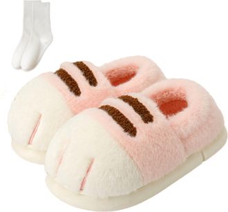 Generic Cat Paw Slippers for Women, Cozy Plush Memory Foam, Cute Cat Feet Design, Warm Fuzzy Slippers Indoor (Heel-Pink, Adult, Women, 5.5, Numeric Range, UK 
