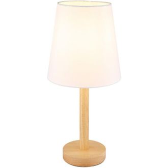 Nowa L&aacute;mpara de mesa con pantalla redonda c&oacute;nica con aspecto de madera, 1 bombilla E14