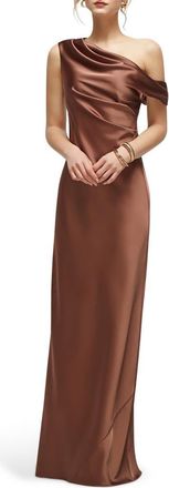 After Six Draped One-Shoulder Satin Charmeuse Gown in Cognac at Nordstrom, Size X-Large