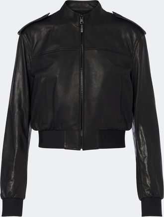 Gucci Cropped leather bomber jacket