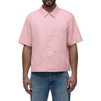 Hudson Rex Oversize Short Sleeve Cotton Poplin Button-Up Shirt in Faded Rose at Nordstrom, Size Xx-Large