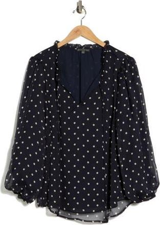 Adrianna Papell Ruffle Long Sleeve Top in Navy/Ivory Timeless Dot at Nordstrom Rack, Size 1X