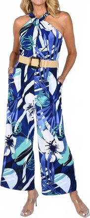 Frank Lyman Design Floral Print Halter Jumpsuit In White/puple