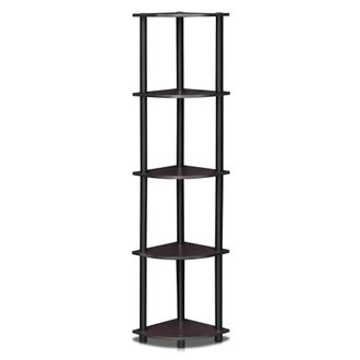 Furinno 99811DWN Turn-N-Tube 5 Tier Corner Display Rack Multipurpose Shelving Unit, Dark Walnut