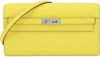Herm&egrave;s Kelly Lime Chevre Myzore Leather Chain/Shoulder Wallet (Pre-Owned)