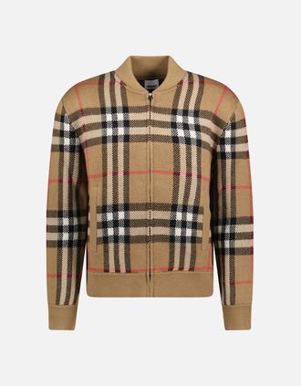 Burberry Mens Burberry Morland Knitted Wool Bomber Jacket Taupe Brown - Size: 42/Regular
