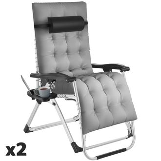 TecTake 2 tumbonas plegables, acolchadas con soporte, 84 x 168 x 82,5 cm, gris