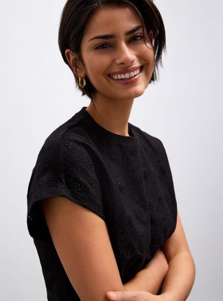 Contemporaine Womens Broderie anglaise pure organic cotton cap-sleeve T-shirt