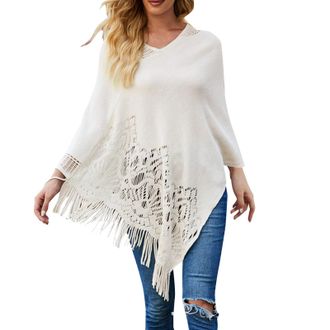 Generic Women Italian Soft Knit Ribbed Poncho Cape Wrap Kaftan Sweater Jumper Top