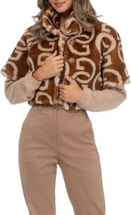 Gorski Reversible G Printed Genuine Shearling Bolero in Whiskey/palomino at Nordstrom, Size Medium