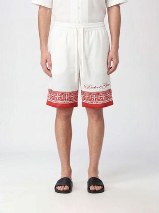 Dolce & Gabbana Shorts al ginocchio in seta con stampa Maioliche e coulisse