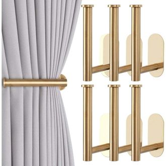 OEM Juego De 6 Alzapa&ntilde;os Y Sujetadores Adhesivos Para Cortinas, Cordones Sin Taladrar, Ganchos Y Sujetadores Adhesivos Para Cortinas (6 Piezas, Dorado)