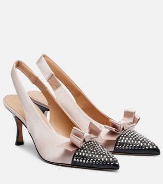 Chlo&eacute; Chlo&eacute; Alba studded leather-trimmed satin pumps