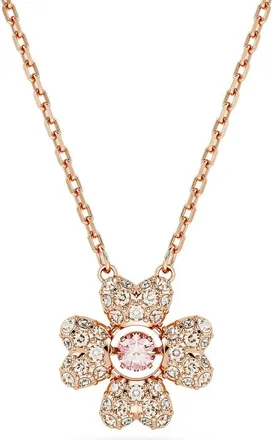 Swarovski Idyllia Crystal Pavé Clover Pendant Necklace in White/Rose Gold at Nordstrom