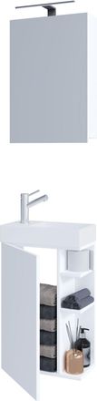 ebuy24 Set Vcm De 3 Piezas Lavadero Para Invitados Wc Wc De Ba&ntilde;o Para Invitados Lavabo Con Gabinete De Espejo Juego De Ba&ntilde;o Para Muebles De Ba&ntilde;o - Lumia (bla