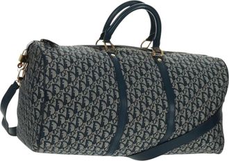 Dior Vintage Trotter Boston Bag Diorissimo Canvas Navy Canvas Handbag (Pre-Owned)