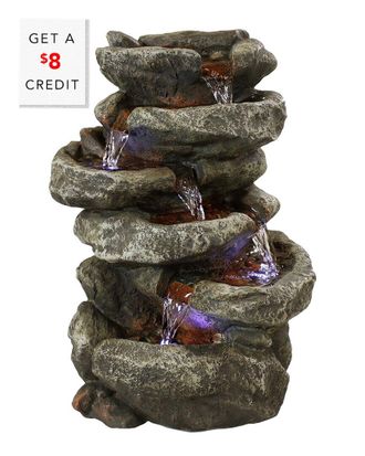 Sunnydaze 6-Tier Stone Falls Tabletop Water Fountain With Led Light With $8 Credit